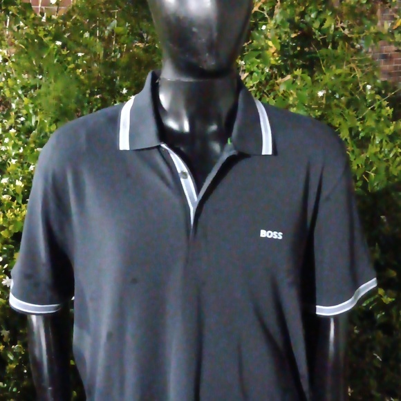 BOSS, HUGO BOSS (PERU) MEN'S LUXURY BLACK POLO W/CONTRASTING COLLAR/SLEEVES - Picture 3 of 16